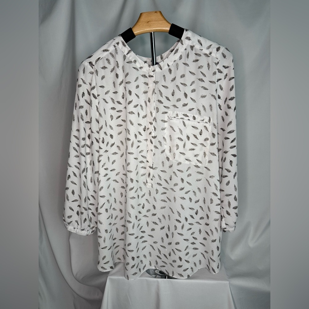 NYDJ Georgette Henley 3/4 Sleeve Top - White - XL
